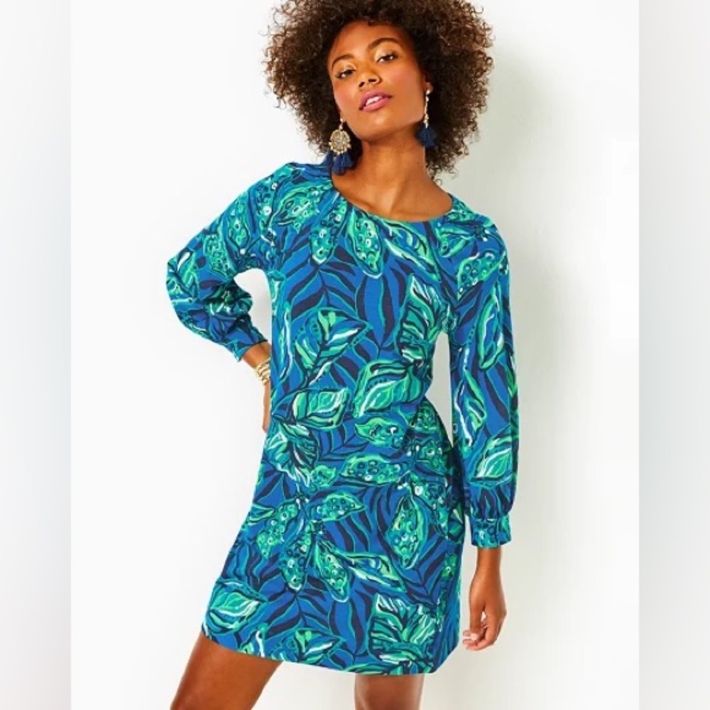 Lilly Pulitzer Elianna 3/4 Sleeve Dress. Indigo Breeze Shady Gators. Size M NWT
